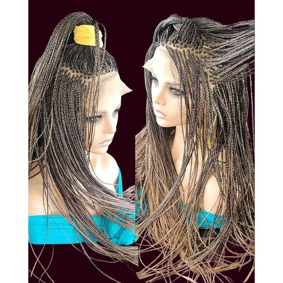 Hand-Braided wig Full Lace Wig 0mbre Auburn- micro million...